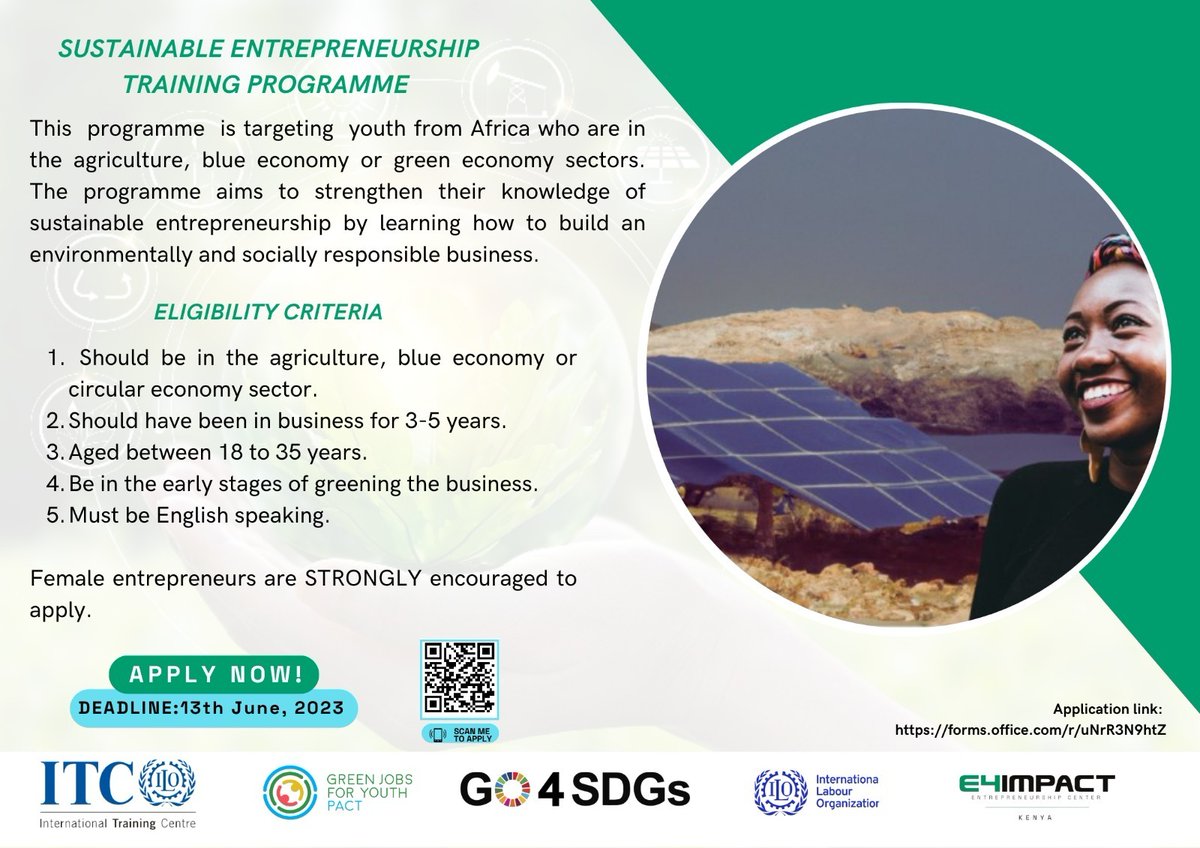 📣 Exciting news!
Ready to take your established business between 3-5 years to new heights of sustainability &amp; impact?
Join the Sustainable Youth Entrepreneurship Challenge to revolutionize agriculture, blue, &amp; circular economy sectors.

Apply here👉forms.office.com/r/uNrR3N9htZ