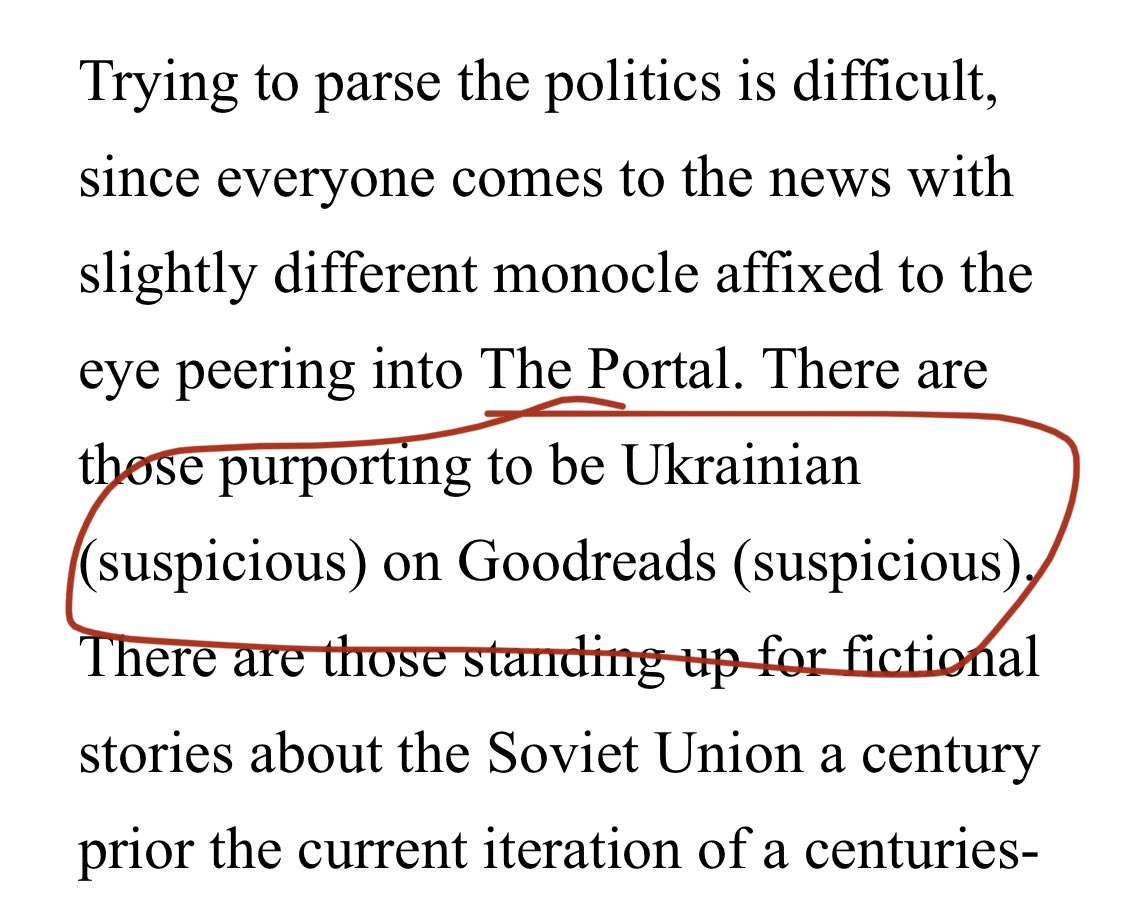 Nazi westerner thinks that Ukrainians:
* too dumb to read books
* too dumb to use sites like Goodreads
* too dumb to be able to express their thought in English.
* and are not somebody whose feelings are in concern at all.

This becoming fucking ridiculous.