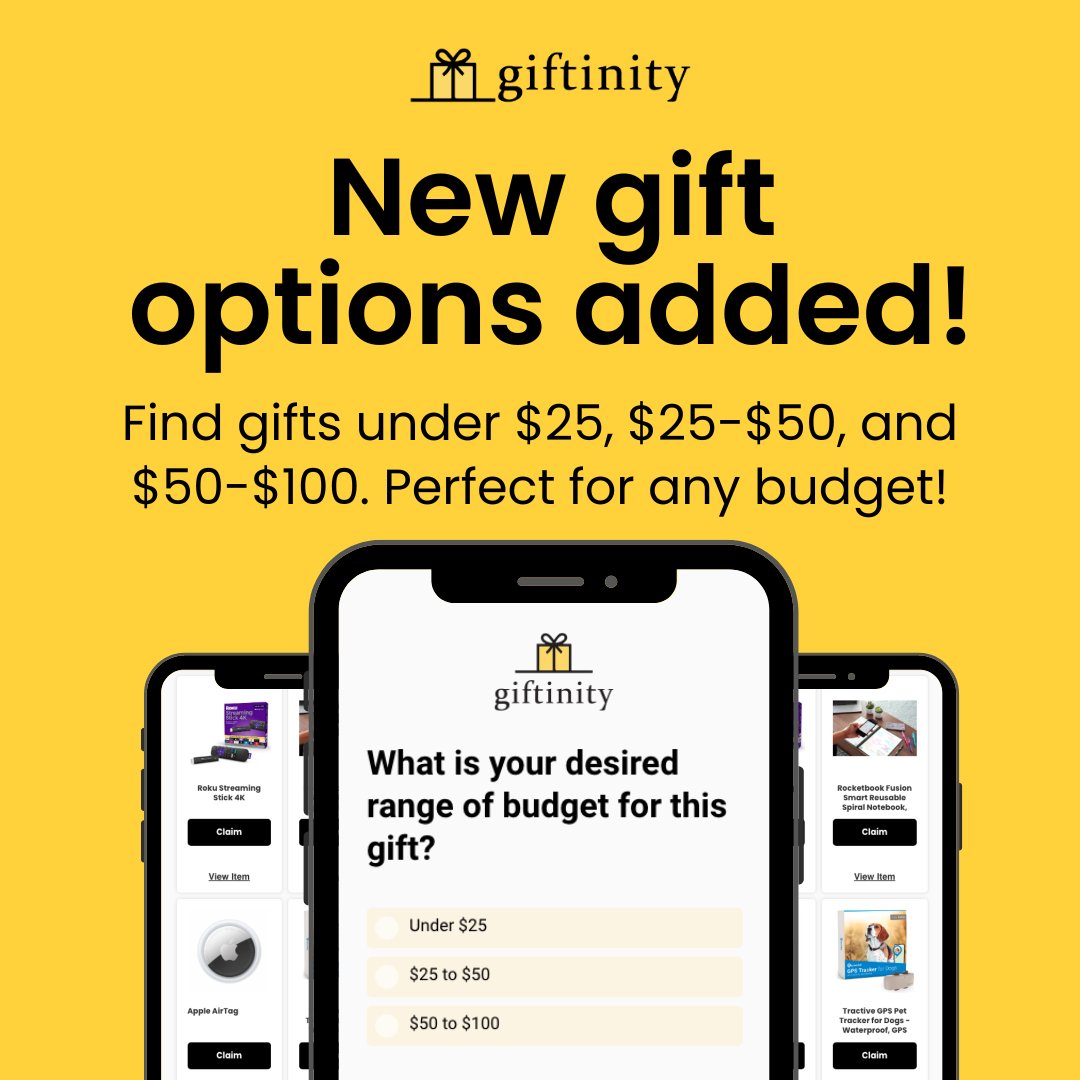 Exciting news! Based on popular demand, we're thrilled to introduce new gift options for every budget. Explore gifts under $25, $25-$50, and even $50-$100! 🎁✨ 

#GiftsUnder25 #GiftsUnder50 #GiftsUnder100 #CustomerVoiceHeard