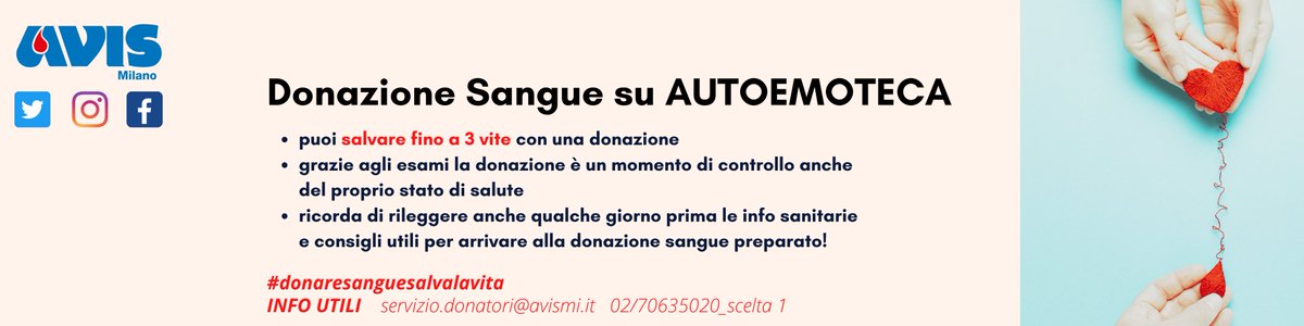 OpenZone (@openzonecampus) on Twitter photo Grazie alla preziosa collaborazione tra OpenZone ed <a href="/AVIS_Milano/">AVIS Milano</a> il 19 giugno l’Autoemoteca AVIS sarà collocata nel campus per effettuare le visite e i prelievi a tutti i nostri Zoners idonei.
❗Donare sangue salva la vita! Grazie alla preziosa collaborazione tra OpenZone ed <a href="/AVIS_Milano/">AVIS Milano</a> il 19 giugno l’Autoemoteca AVIS sarà collocata nel campus per effettuare le visite e i prelievi a tutti i nostri Zoners idonei.
❗Donare sangue salva la vita!