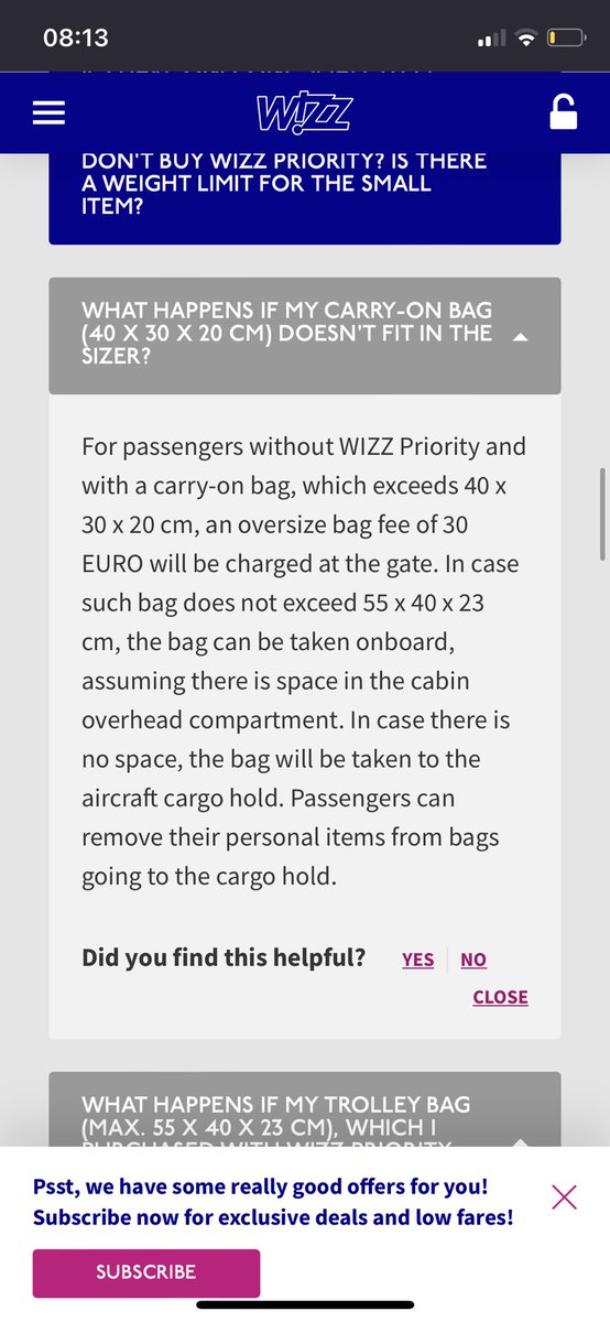 Julioob's tweet photo. @wizzair I was just charged 55 euros at the gate for oversized hand luggage even though your website states the fee is 30 euros https://t.co/o0gZUMoFfy