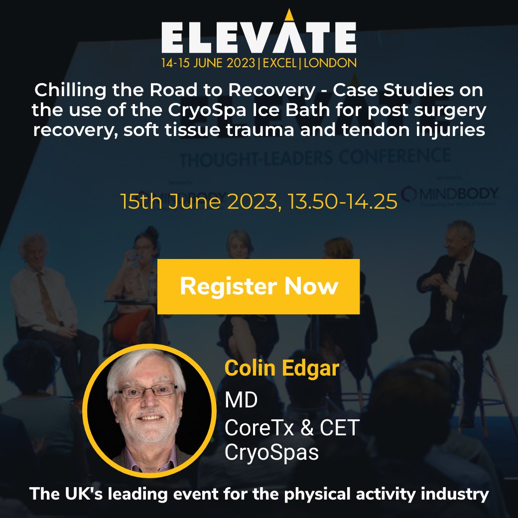 Excited to speak at Elevate 2023 on June 14-15 at ExCeL London! Join me as I share CryoSpa ice bath case studies on post-surgery recovery, soft tissue trauma, and sports recovery. Don't miss out! Register for your FREE ticket here: invt.io/1txb8qgp9kw #Elevate23 #icebath