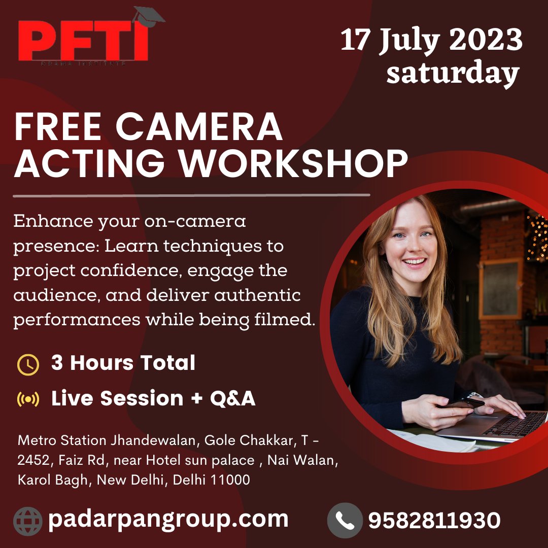 Free Camera Acting Workshop
#acting #workshop #FreeWorkshop #academy #padarpanfilms
Contact Number:  9582811930