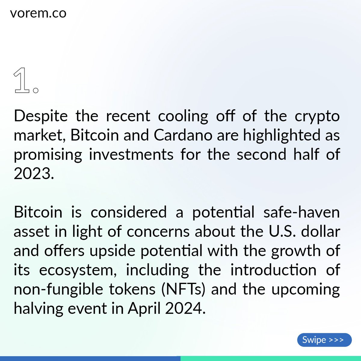 vorem_co's tweet photo. We give updates on everything you need to know about cryptocurrencies.
Today's update, Bitcoin and cardano are highlighted as promising coins for the 2nd quarter of 2023.
Swipe to read more....
Follow for more updates every week.
#CryptoNews #bitcoinnigeria #cardanocoin https://t.co/Y2w24i7bxr