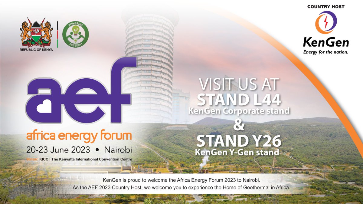 Backed by a wealth of cutting-edge expertise, we have successfully earned the title of Africa's top geothermal power producer.

We invite you to come hang out and engage with us at our exhibition stands.

Register: ow.ly/4bET50OHGyB  #AEF23 #GreenEnergyKE ^TK