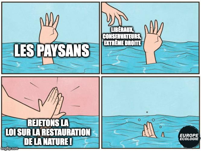 Rejeter la loi sur la biodiversité la plus ambitieuse depuis 30 ans au nom de la sécurité alimentaire et des agriculteurs ? 
C'est aller droit dans le mur. 
Demain les eurodéputé·e·s doivent faire le bon choix: voter pour la Loi sur la Restauration de la #Nature. 
#NoNatureNoFood