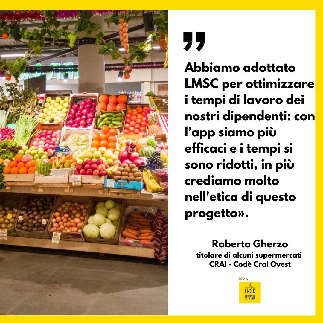 Gestisci dei supermercati? LMSC può fare al caso tuo.
Ecco la testimonianza di Roberto Gherzo, titolare di alcuni supermercati CRAI - Codé Crai Ovest sull’utilizzo della nostra app. 
#sprecoalimentare #efficienza #supermercato