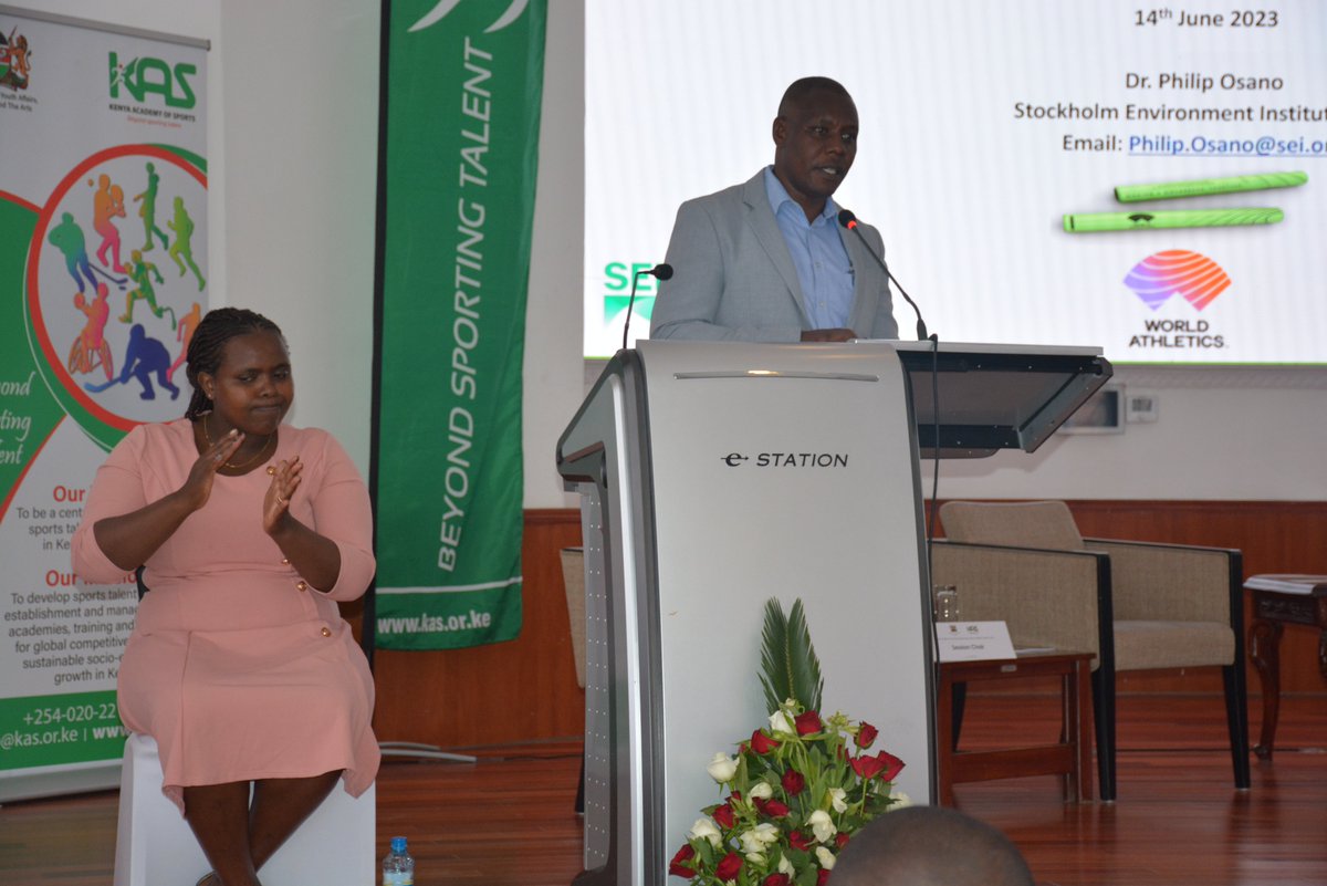 @PMOsano SEI Africa director presents at the 3rd International Sports Conference on Understanding the Connection between Sports & Environment by @sportsAcademyKE. SEI works with @AthleticsKENYA @WorldAthletics @UNEP & @moyasa_ke to improve #airquality for athletes & sportspeople