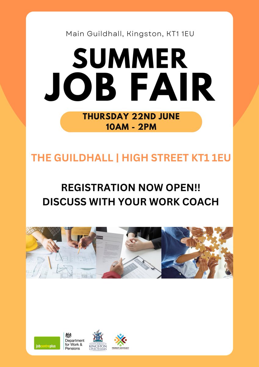 Another opportunity to meet recruiters from all sectors at the Kingston Jobcentre Summer Jobsfair on 22nd June