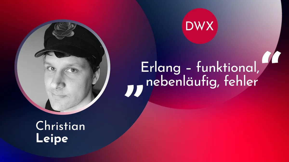 developer_week's tweet image. Entdeckt die Welt von Erlang! In Christian Leipe's Vortrag erfahrt ihr mehr über funktionale Programmierung, nebenläufige Ausführung &amp;amp; fehlertolerante Architektur. Must-See mit Live-Demos und der "Let it crash"-Philosophie! #Erlang #FunktionalProgramming buff.ly/3MDrFWx
