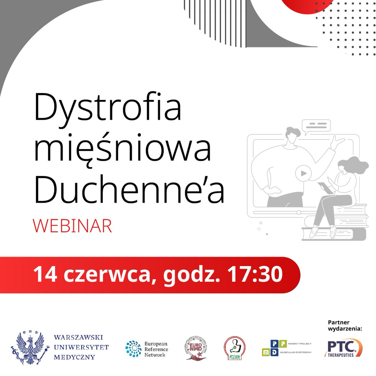 PTChNM1's tweet photo. Przypominamy wszystkim chętnym do wzięcia udziału w webinarium poświęconym Dystrofii Duchenne'a, które odbędzie się 14 czerwca o godzinie 17:30.
Link do webinarium: https://t.co/BAc8BKMrKU
Hasło: webinar
#Webinar #dystrofiaduchennea #chorobyrzadkie #chorobymięśni #rarediseas https://t.co/wTzp0SVj75