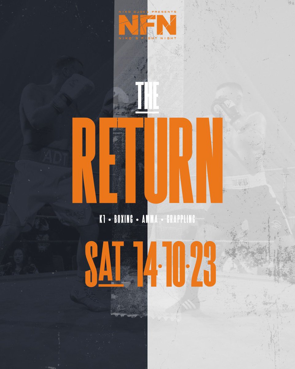THE RETURN
We are back! 
SAVE THE DATE: Sat October 14th 2023

#nfn #nikosfightnight #nfnthereturn #k1 #mma #amma #boxing #grappling #fightfans