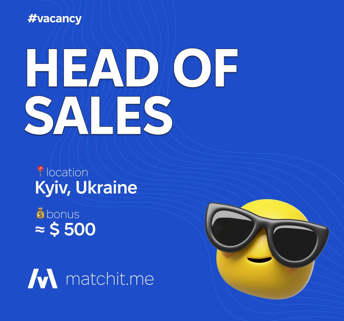 📣 Vacancy: Head of the sales department
📌Location: Kyiv, Ukraine
🎉bonus: ≈ $500

You can find a detailed description of the vacancy and submit a resume here: app.matchit.me/vacancies/5310…

#vacancy #jobopening #salesmanager #hiring #salesjob #ITindustry #Kyiv #Ukraine #jobsearch
