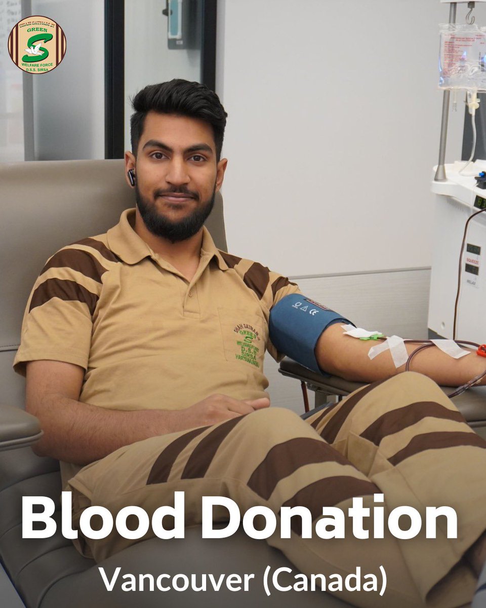 GreenSwelfares's tweet photo. Salute to Shah Satnam Ji Green S welfare Force wing volunteers in Vancouver, Canada for their act of selflessness by donating blood for those in need. 🩸🇨🇦 Their tireless service is saving lives and strengthening communities. Let's join hands and keep this spirit alive! #BloodDonation #WorldBloodDonorDay #TrueBloodPump