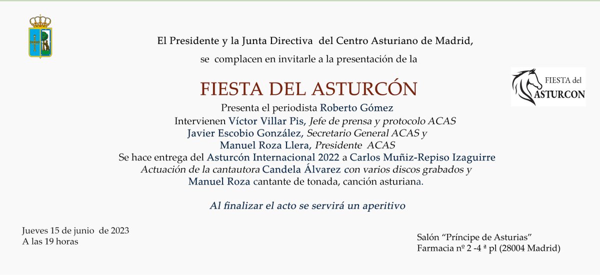 Presentación de la Fiesta del Asturcón. Mañana jueves 15 de junio, a las 19 h. en el Centro Asturiano de Madrid. Entrada libre hasta completar el aforo.