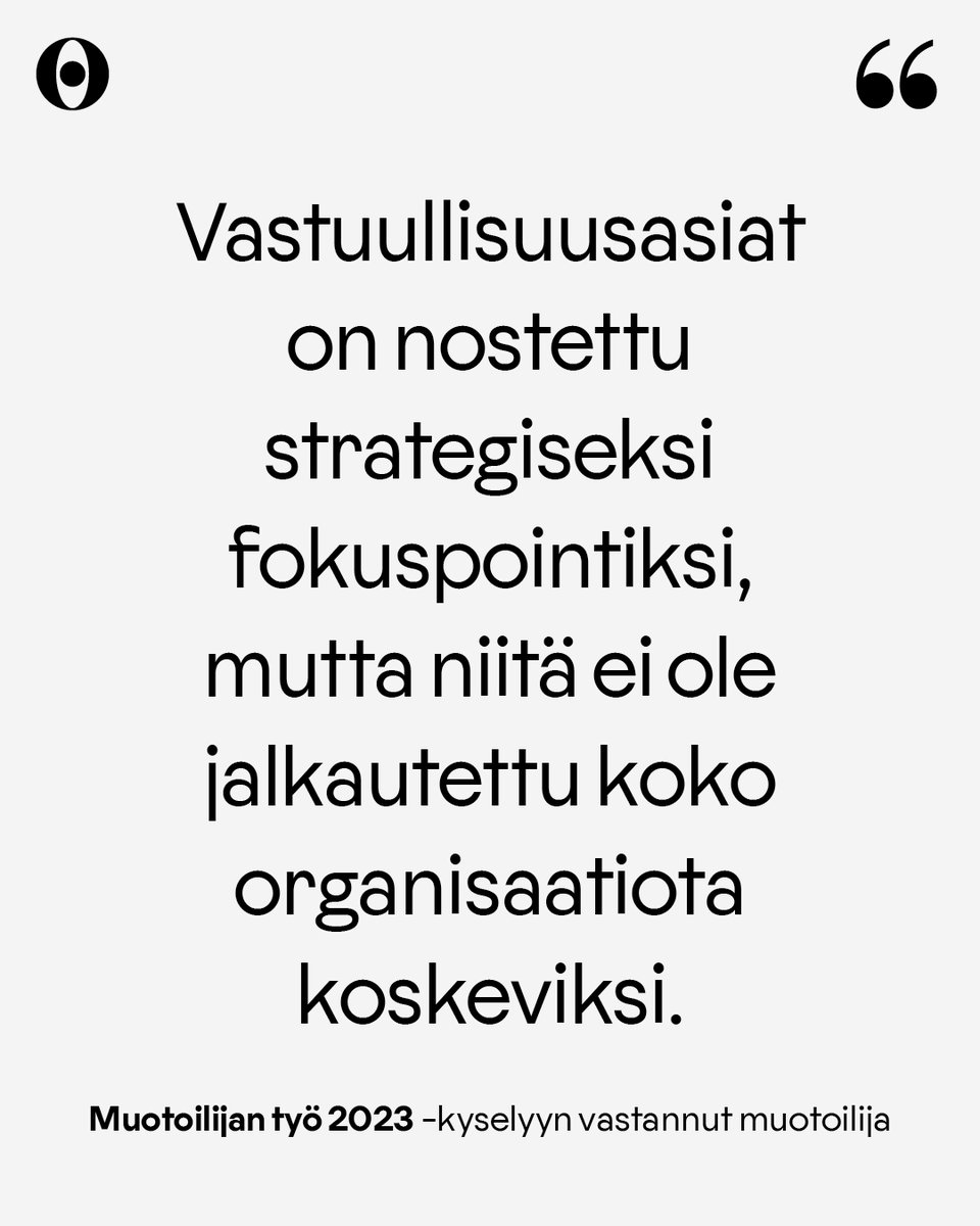 Ekologisuus ei ole yritysvastuun kärjessä, selviää muotoilualan työmarkkinakyselystä. Kyselyssä muotoilijat arvioivat työnantajiaan eri toimialoilla yhteiskuntavastuun saralla.   

Tutustu👉ornamo.fi/tiedote/muotoi…

#ympäristövastuu #design #yritysvastuu #muotoilijantyö2023