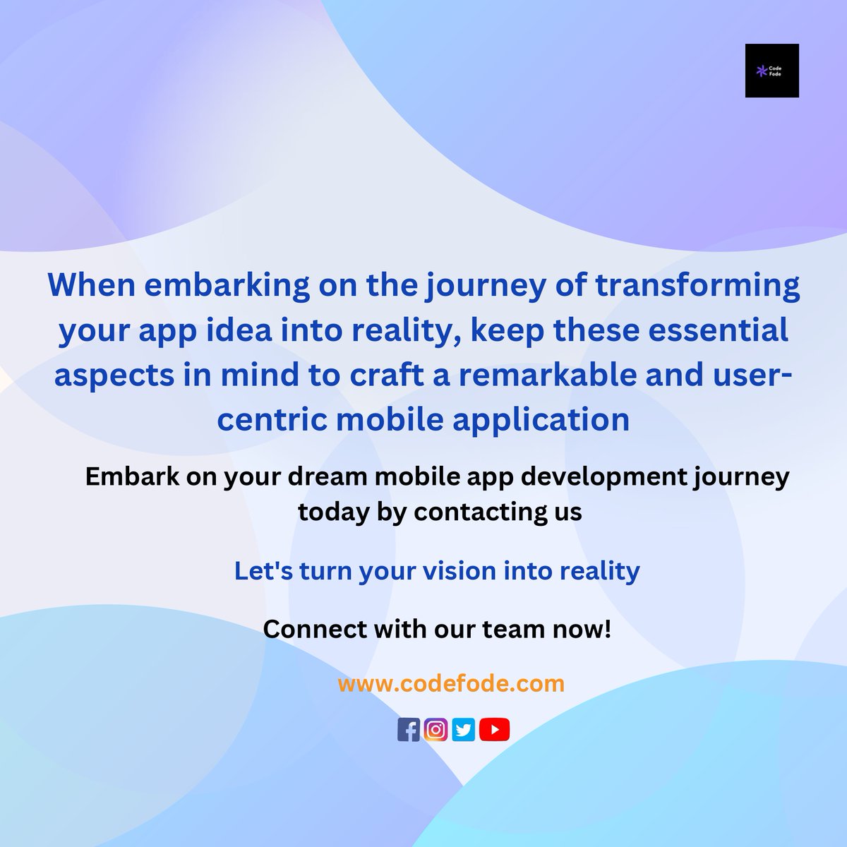 codefodetec's tweet image. Seeking to create a remarkable #mobileapp that sets itself apart? Embrace the opportunity to explore these essential factors capable of propelling your app to extraordinary heights! Unveil the enigmatic ingredients for crafting an unparalleled app.

#codefode #teamcodefode