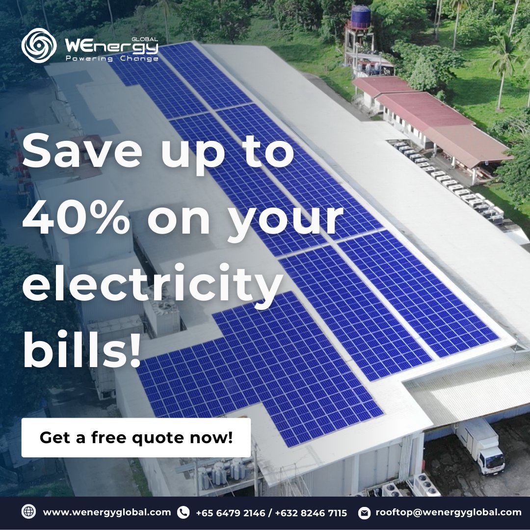 WEnergyGlobal's tweet photo. Save up to 40% on your business' electricity bills!
Get a free quote now!
#WEnergyglobal #SolarPVsystems #Solar #Rooftopsolar #Savings #Renewables #Sustainability #SDGs #Investment #Green #PowerChange
https://t.co/VZFHIQ7ePr https://t.co/BpZREHnbkN