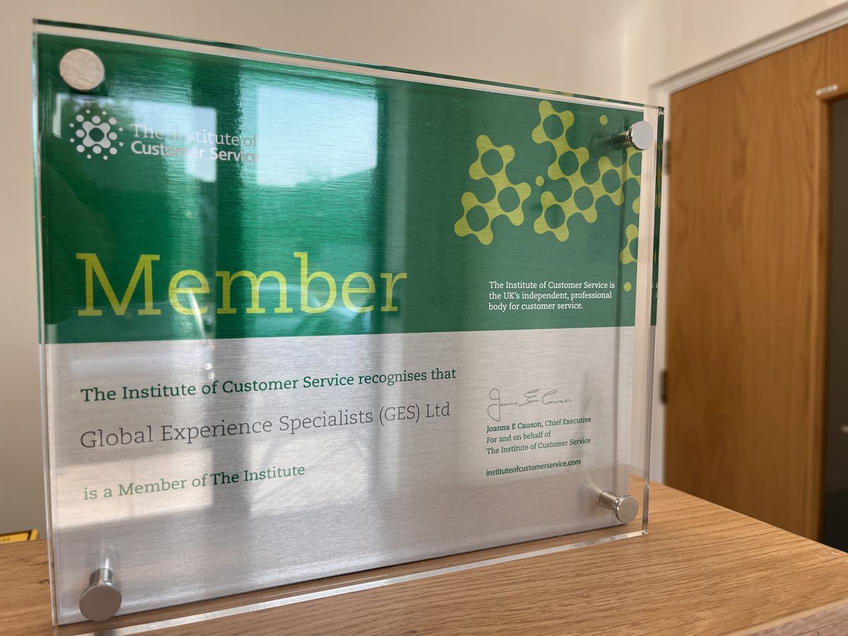 GES EMEA (@ges_emea) on Twitter photo Look what's arrived... 👀
We're thrilled to announce our new membership with the <a href="/instituteofcs/">The Institute of Customer Service</a>🥳
Going above and beyond in the service we provide to our clients is at the heart of everything we do - so we're super excited to get stuck in our new membership!
#ICS #InstituteOfCS Look what's arrived... 👀
We're thrilled to announce our new membership with the <a href="/instituteofcs/">The Institute of Customer Service</a>🥳
Going above and beyond in the service we provide to our clients is at the heart of everything we do - so we're super excited to get stuck in our new membership!
#ICS #InstituteOfCS