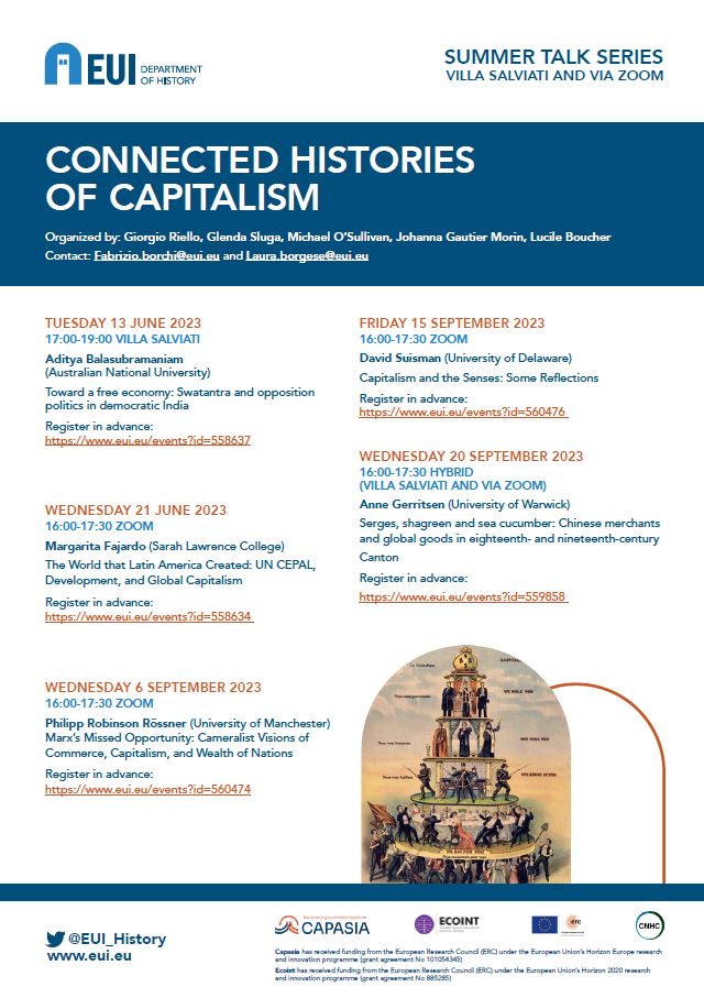 Setting the (intellectual) agenda on development and capitalism On 21 June, 16.00 CEST, join the online lecture by Margarita Fajardo on the work of Latin American economists in the UN Economic Commission for Latin America 👉 eui.eu/events?id=5586… Part of our Summer Talks!👇