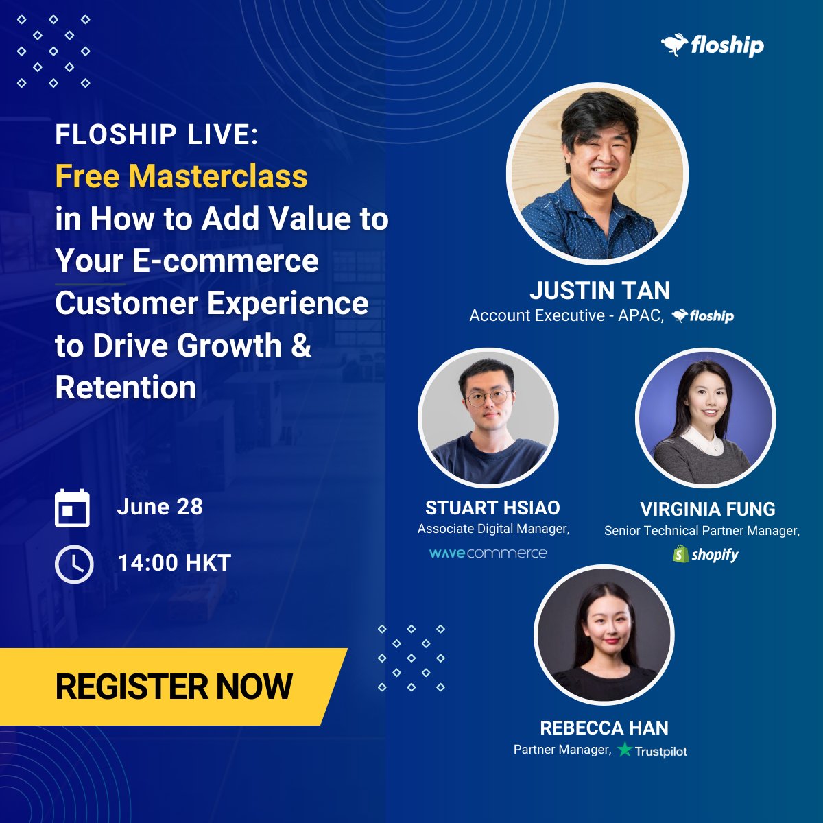 🌟 Join Floship Live's masterclass on June 28 at 14:00 HKT ft. experts from Floship, Wave Commerce, Shopify &amp; Trustpilot! Dive into e-commerce growth strategies, personalization, seamless shipping &amp; more. Live Q&amp;A included. Register now: hubs.la/Q01TdV0m0 🚀💡