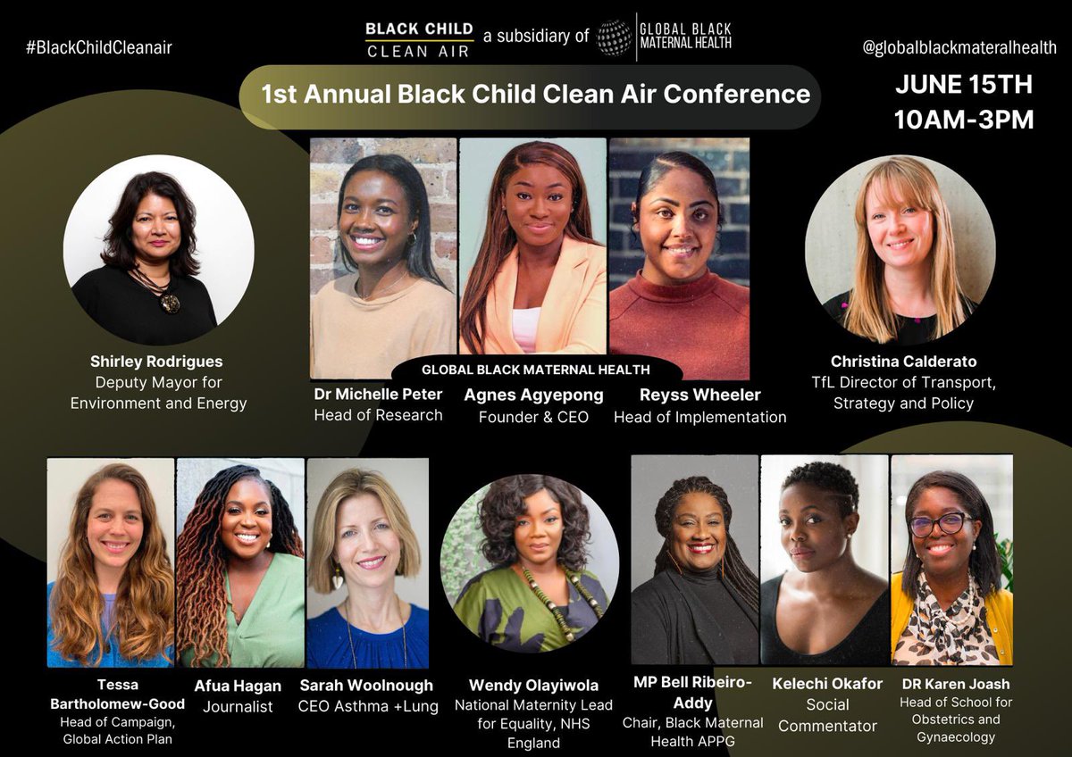 Here we go!

The full lineup for tomorrows 1st Annual #BlackChildCleanAir Conference where we’re launching our groundbreaking report.

#Blackwomen face many #maternalhealth disparities & for the 1st time we’re exploring #airpollutions role.

Join us➡️bitly.ws/ABqA