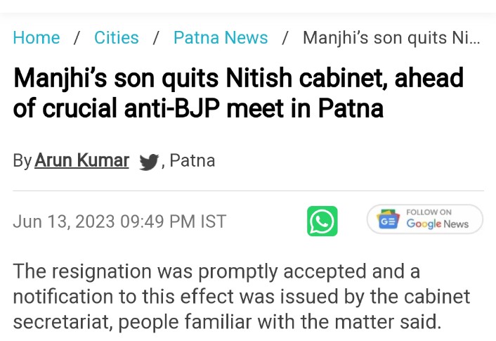 Nitish Kumar is roaming all India to build a grand alliance against BJP but his own alliance got crack in Bihar

Jitan Ram Manjhi's HAM left mahagathbandhan and now in talks with BJP

1/2