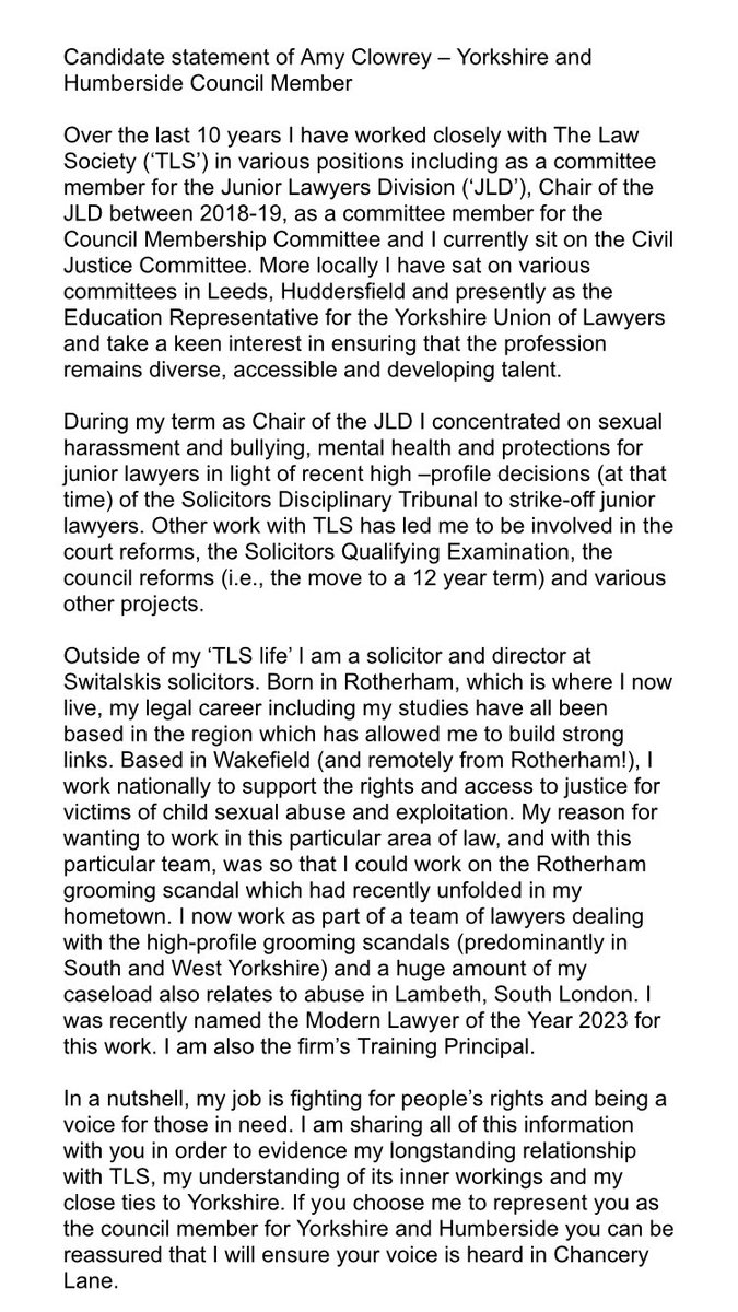 Dear Yorkshire &amp; Humberside lawyers… I have thrown my name into the hat for <a href="/TheLawSociety/">The Law Society</a>’s Yorkshire &amp; Humberside Council Member Seat. If you think I’d do a good job, I’d be ever so grateful for your vote. 

<a href="/Switalskis/">Switalskis Solicitors</a> 

My statement is below.