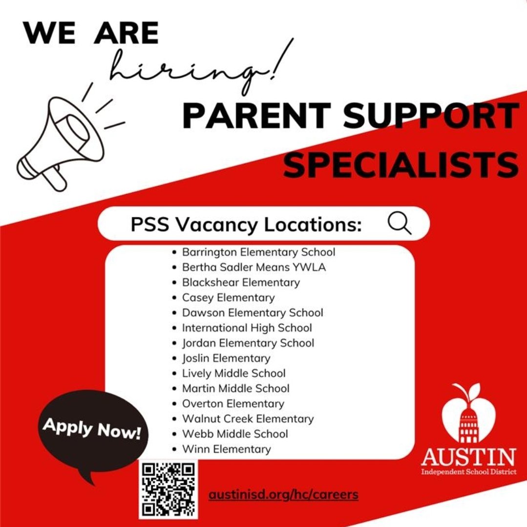 Do you know anyone who wants to come work for @AustinISD? We have lots of #jobs available for #hiringnow! #SomosAISD #aisdProud #aisdFuturo Please share this & visit austinisd.org/careers