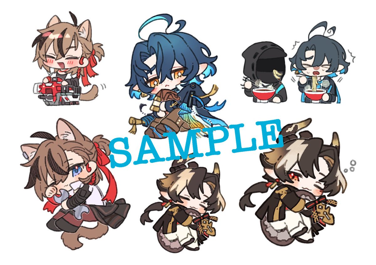 chibi multiple boys wings halo black hair black jacket blue hair  illustration images