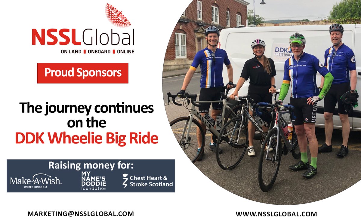#NSSLGlobal are proud #sponsors of DDK’s great ‘Wheelie Big Ride’ LEJOG challenge with the aim to make a meaningful difference to the three chosen charities; Make a Wish UK, My Names Doodie Foundation and Chest Heart & Stroke Scotland.