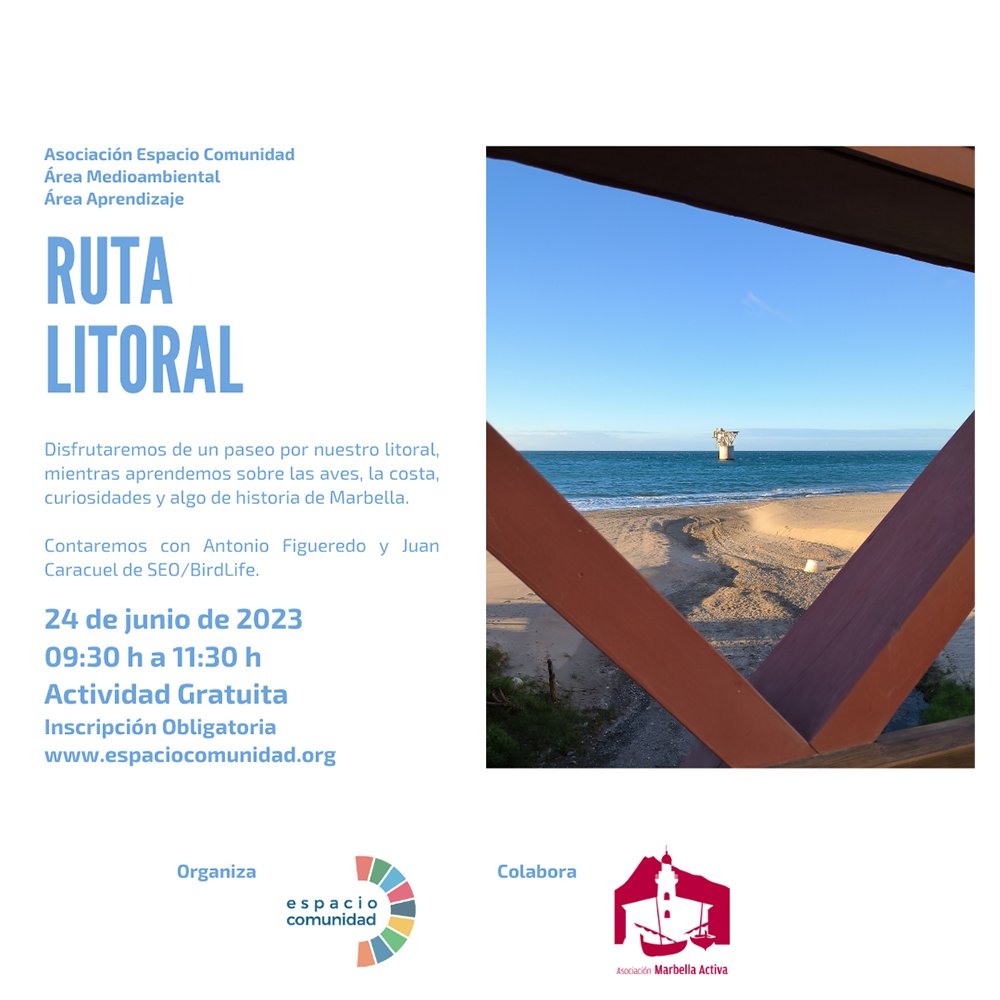 EspacioComunidd's tweet photo. Desde el área medioambiental🟩y aprendizaje🟦de @EspacioComunidd  y en colaboración con @MarbellaActiva , lanzamos otra ruta.

Será una actividad gratuita, en la que, disfrutaremos de un paseo🚶‍♀️🚶por nuestro litoral🌅, mientras aprendemos sobre las aves🐦🦉, la costa🌊 https://t.co/pWoFPSBxGH
