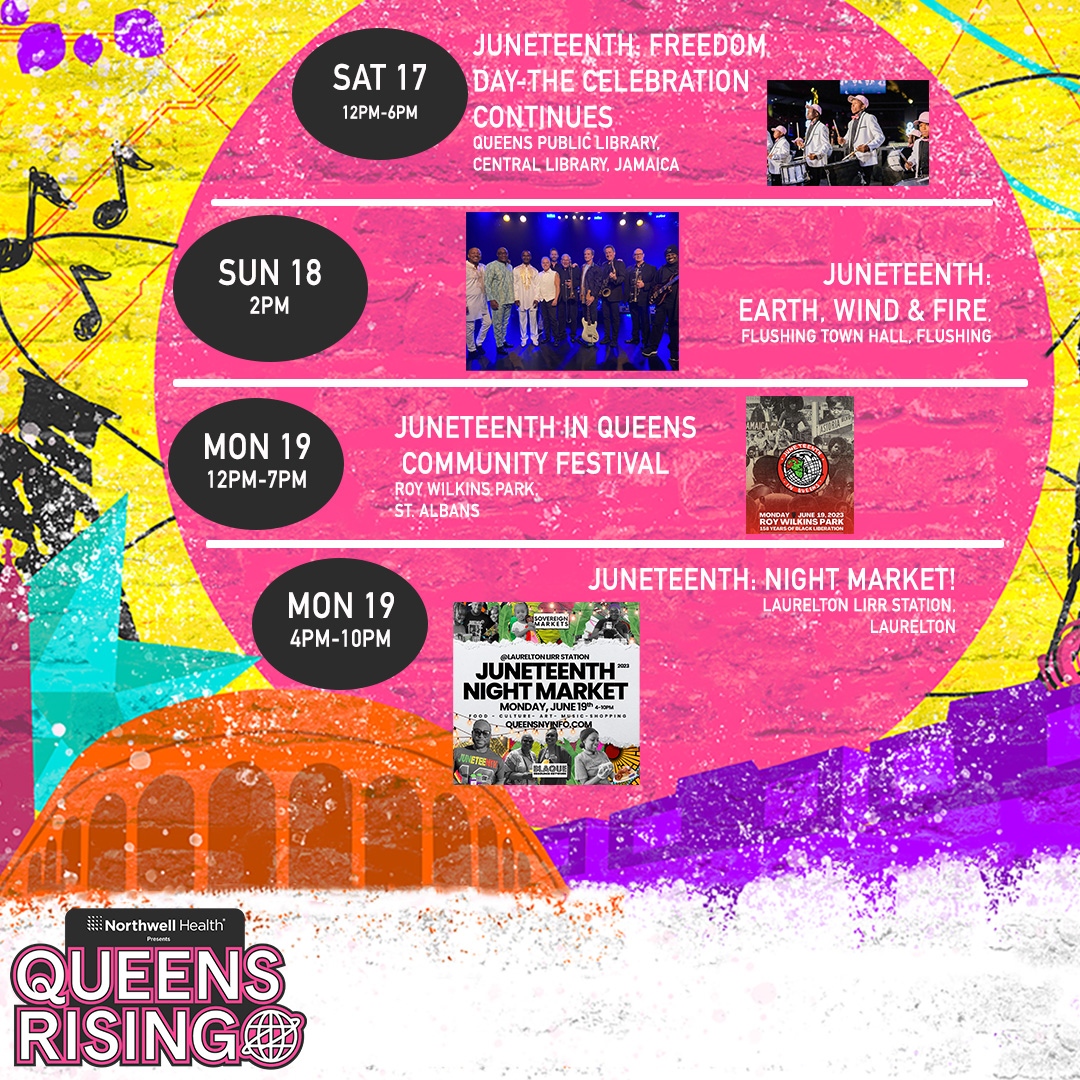 QueensRisingNYC's tweet photo. #Juneteenth events going on this week in #Queens!
#JuneteenthInQueens #JIQFestival #bestofboro #ItsinQueens #QueensArtists #QueensMusic #LiveFromQueens #QNS #QueensLovesQueens #QueensScene #QueensIsTheFuture #QueensRising #ArtInQueens https://t.co/X9YoJeUefU