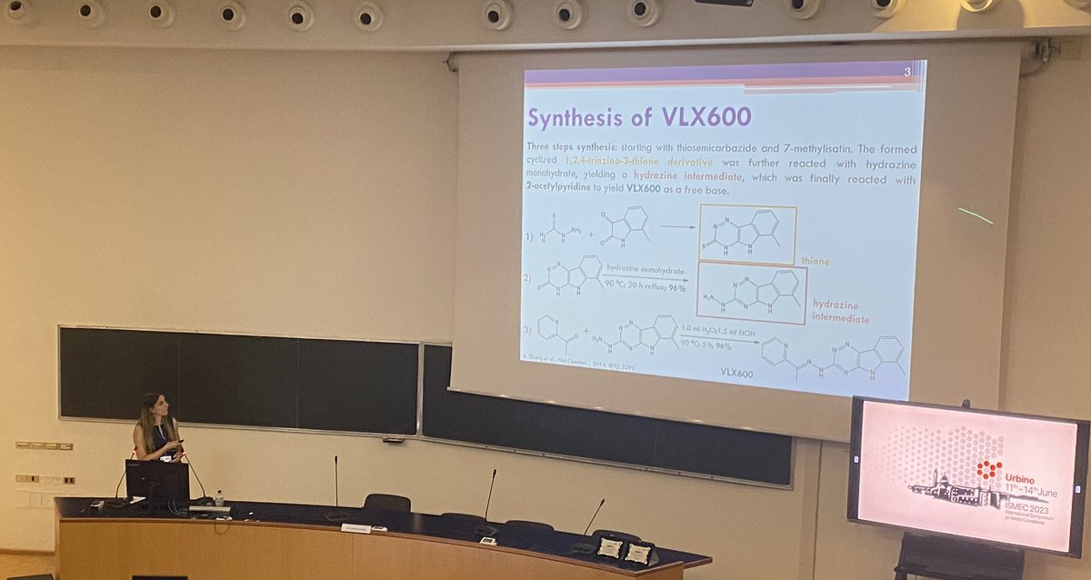 The last speaker of this session is Vivien Posa with “A comparative study on complexation and biological activity of the anticancer iron chelator VLX600 and its derivatives with essential metal ions”.
