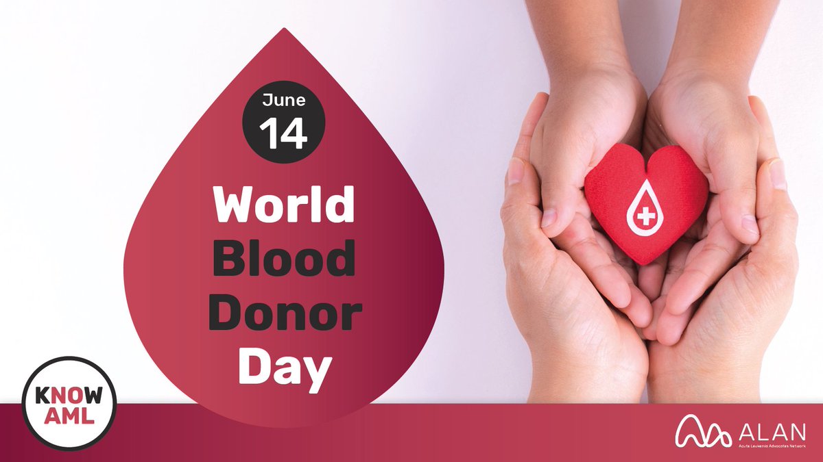 Today is #WorldBloodDonorDay! 🌎🩸 

A #blooddonor voluntarily has their blood drawn so it can be given to others who need it. 

#KnowAML #acutemyeloidleukemia