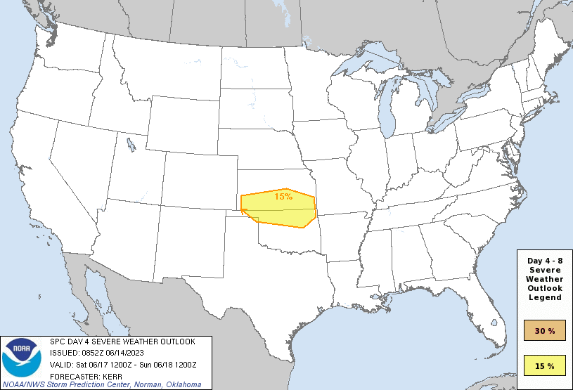 D4
#SlightRisk in C #TornadoAlley esp the cities of #Wichita, #Hutchinson, #DodgeCity, #GardenCity, #LiberalKS, #ElDoradoKS, #Enid, #Stillwater, #Tulsa, #BrokenArrow, #Woodward, #PoncaCity due to a  15% #SevereWX risk
#USwx #Wxtwitter #SPC #tornado #Hail #KSwx #OKwx #TXwx