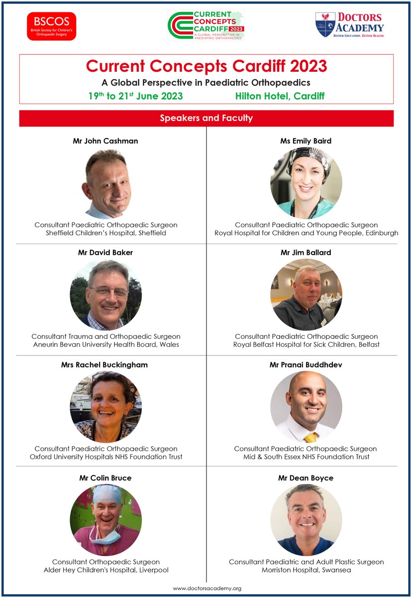 Current Concepts in Paediatric Orthopaedic Surgery: A Global Perspective Conference in Cardiff is in 5 days. Register: doctorsacademy.org/c-concept-c/.  Esteemed faculty from the UK &amp; Overseas (some shown here; many more to follow), &amp; lively social events. An opportunity not be missed!