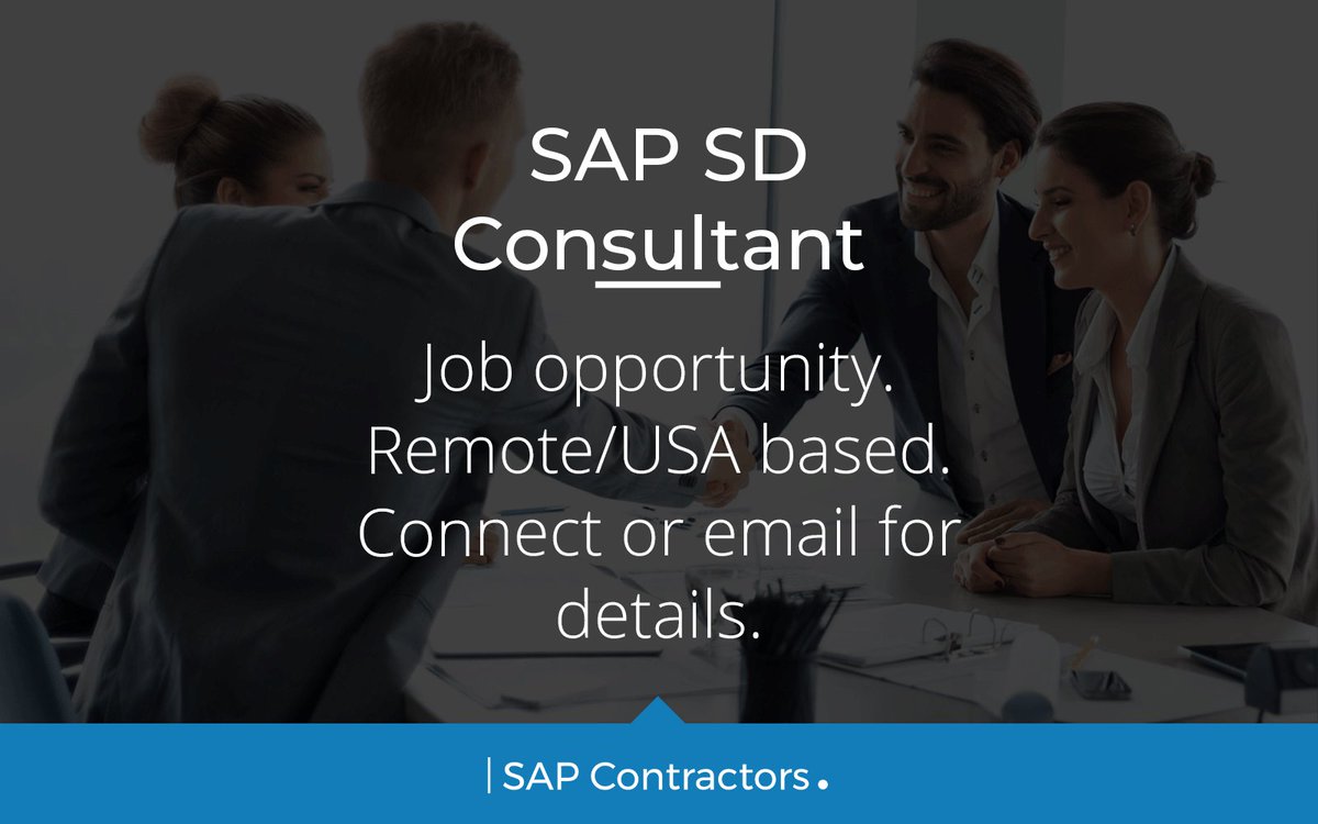 JOB OPPORTUNITY: SAP SD Consultant
Salary: $USD160,000 per Annum
Location: Remote, USA

For details, please contact Cassandra Krome on Cassandra.Krome@sapcontractors.com
 
@SAP #SAPJobs #S4HANA #Technology #SAPERP #Cloud