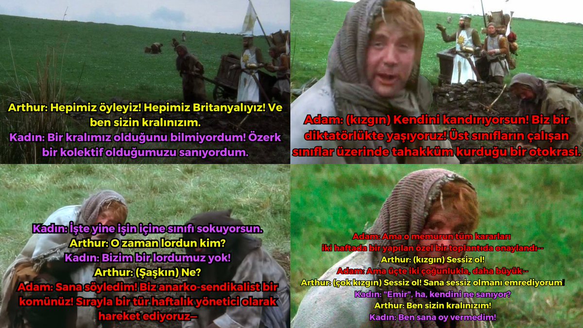 prangasizlar's tweet photo. Gelin Sistemin İçindeki Şiddeti Görün!

Monty Python and the Holy Grail'deki  (1975) anarko-sendikalist komündeki insanlar ve "Kral" Arthur ile karşılaşmaları: https://t.co/qUBwSUljof