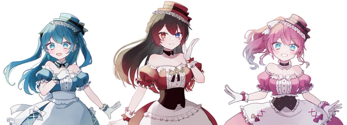 ご依頼でAMPTAKxCOLORSの皆様の女の子ver、黒衣装verのお姿を描かせていただきました