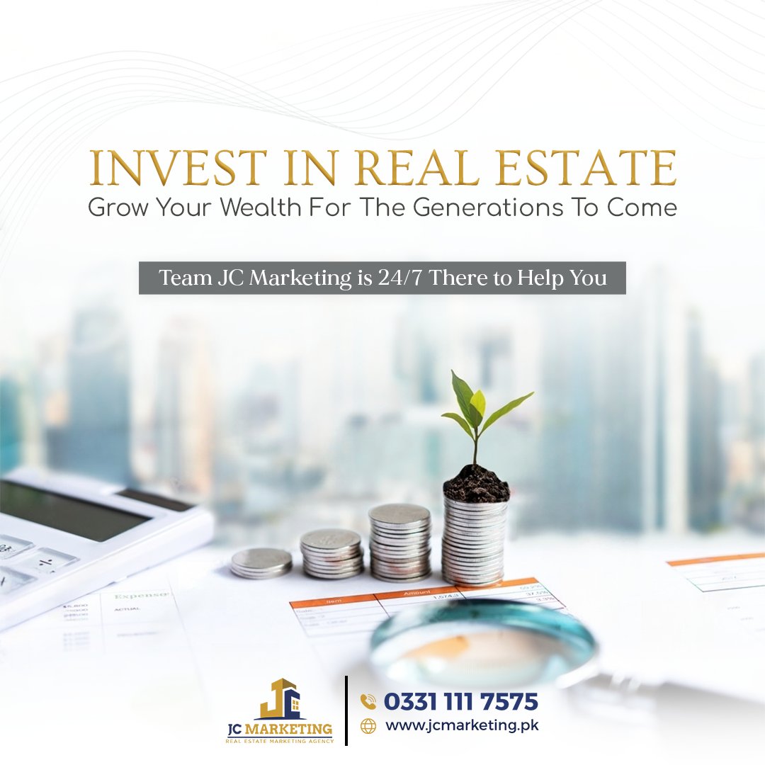 If you're not going to put money in real estate, then where else? Invest in real estate and grow your wealth #JCMarketing is 24/7/365 here to help you. JC Marketing, one of the top Real Estate Management Company in Islamabad.

#RealEstateInvestment #JCMarketing #InvestNow