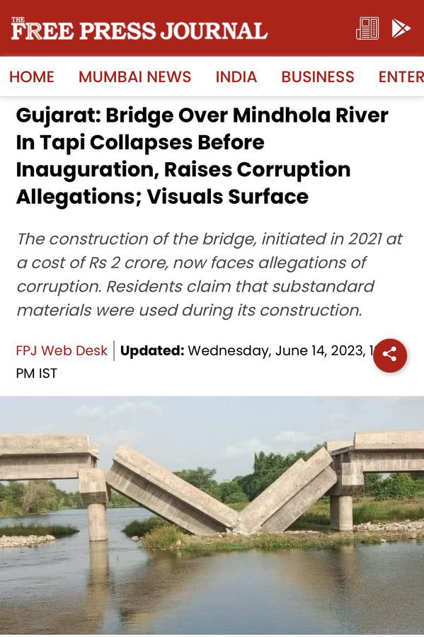 _Mohammed_Faiz's tweet photo. How shame that they can’t build one bridge of their own? 

@nsitharaman they must rinse their mouths with cow urine probably if they want to talk about corruption. https://t.co/NfYpzi0jw1