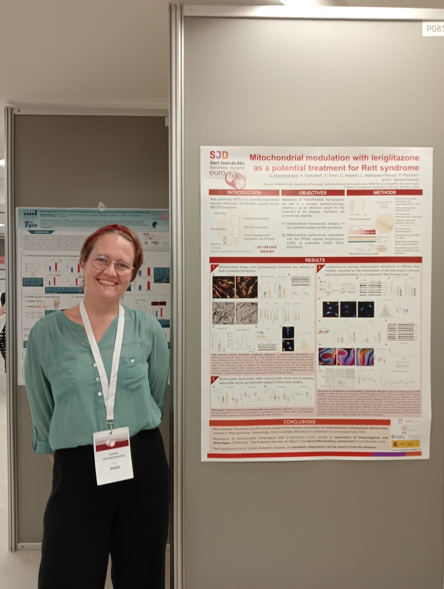 OyarzabalSanz's tweet photo. Nuestra investigadora predoc @ulianamuso está presentando en el #euromit los resultados preclínicos del tratamiento de la disfunción mitocondrial como alternativa terapéutica para el síndrome de #Rett. Es un privilegio contar con ella en el equipo! https://t.co/x53LPtEV6n