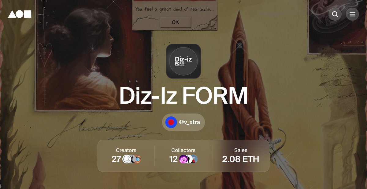 #DizIzArt exhibitions on <a href="/foundation/">Foundation 🌐</a>

Curated by <a href="/v_xtra/">Vic</a>

1. Diz-Iz ILO 1 
2. Diz-Iz ILO 2 
3. Diz-Iz STROKE   
4. Diz-Iz FORM  

Details + links 👇