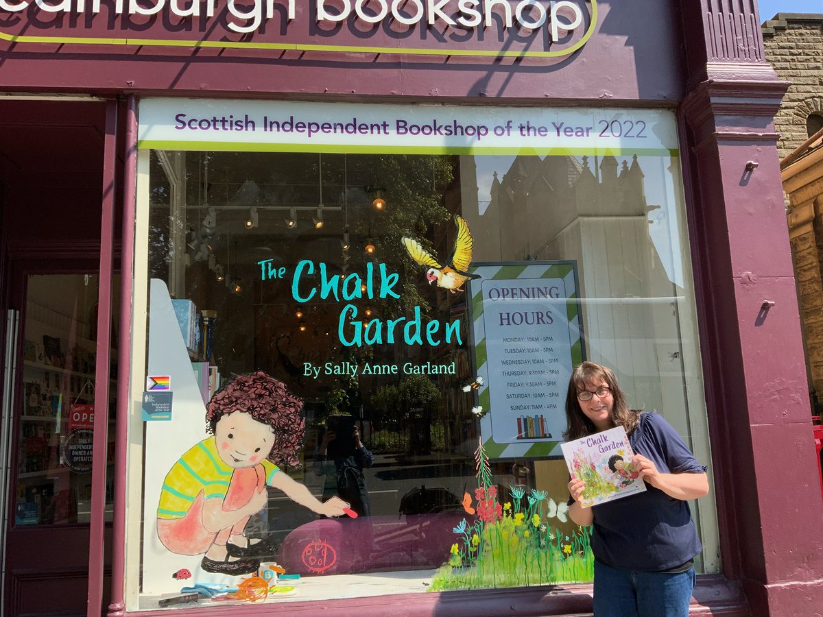 bouncemarketing's tweet photo. Beautiful window painting for The Chalk Garden by @SallyGarland14 in @EdinBookshop #edinburgh #bruntsfield #bookshops #bookshopwindows β€οΈππ https://t.co/YNEcAqWUQq