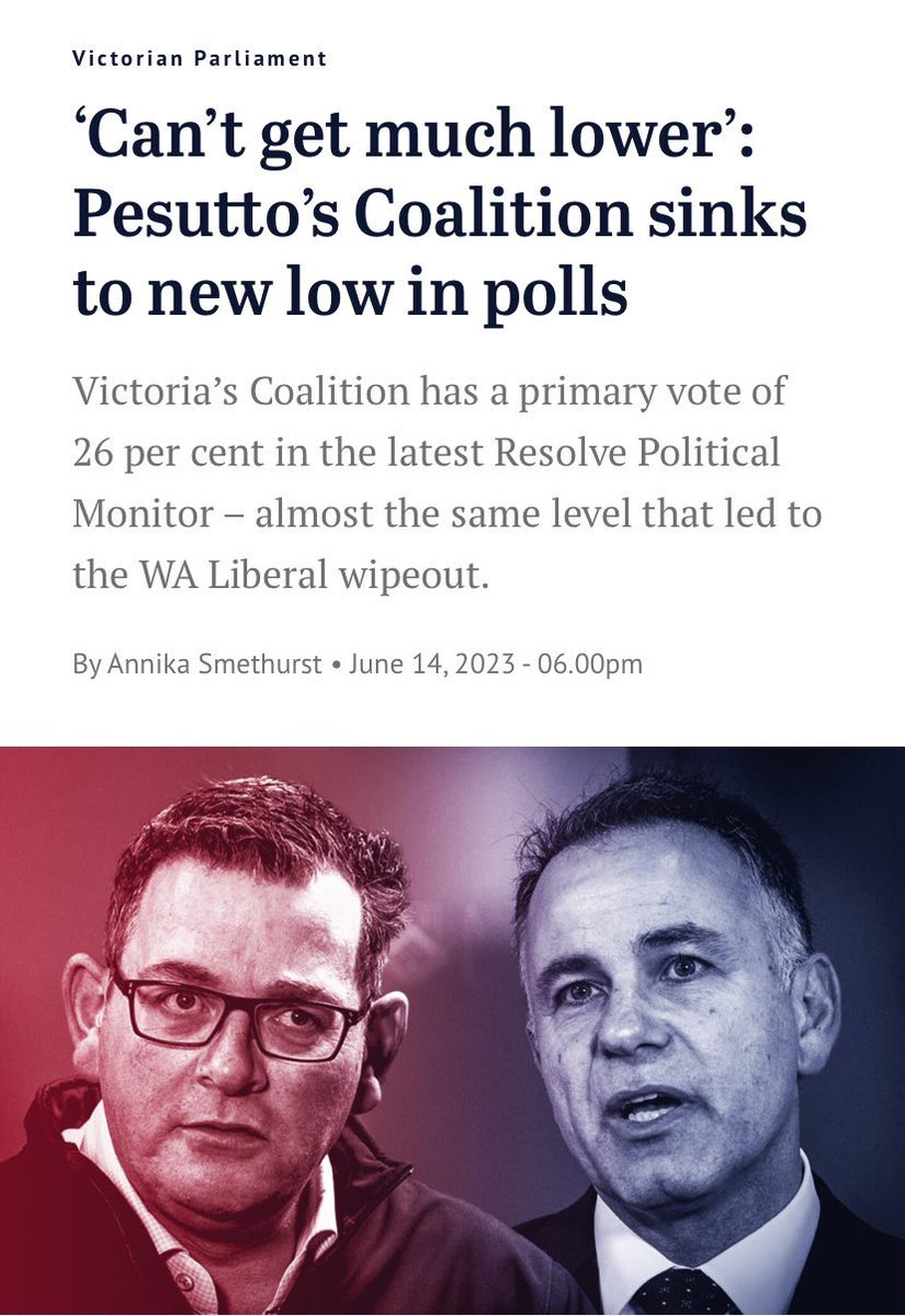 ‘Can’t get much lower’

Victorian Liberals: “hold my beer”

#springst #auspol