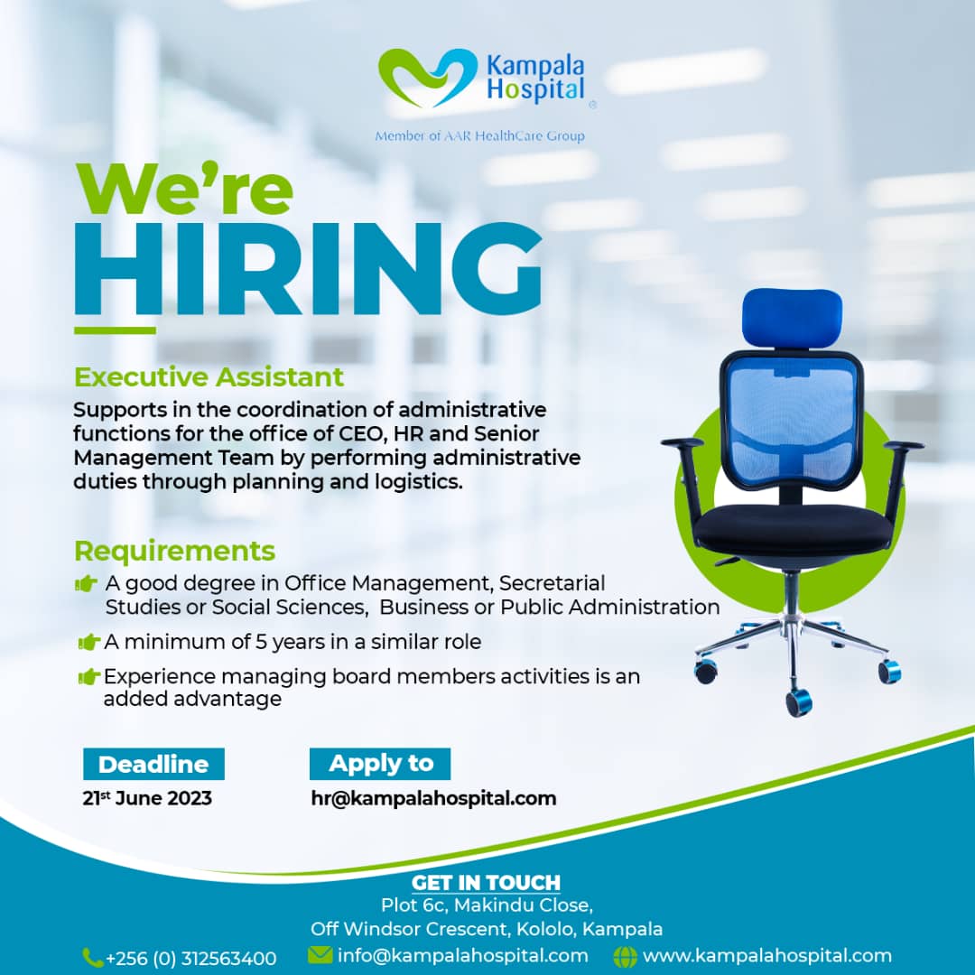 Are you passionate about organization and detail? We're on the hunt for a dedicated Executive Assistant to join our team. Apply now via hr@kampalahospital.com #JobOpening #ExecutiveAssistant #HiringNow