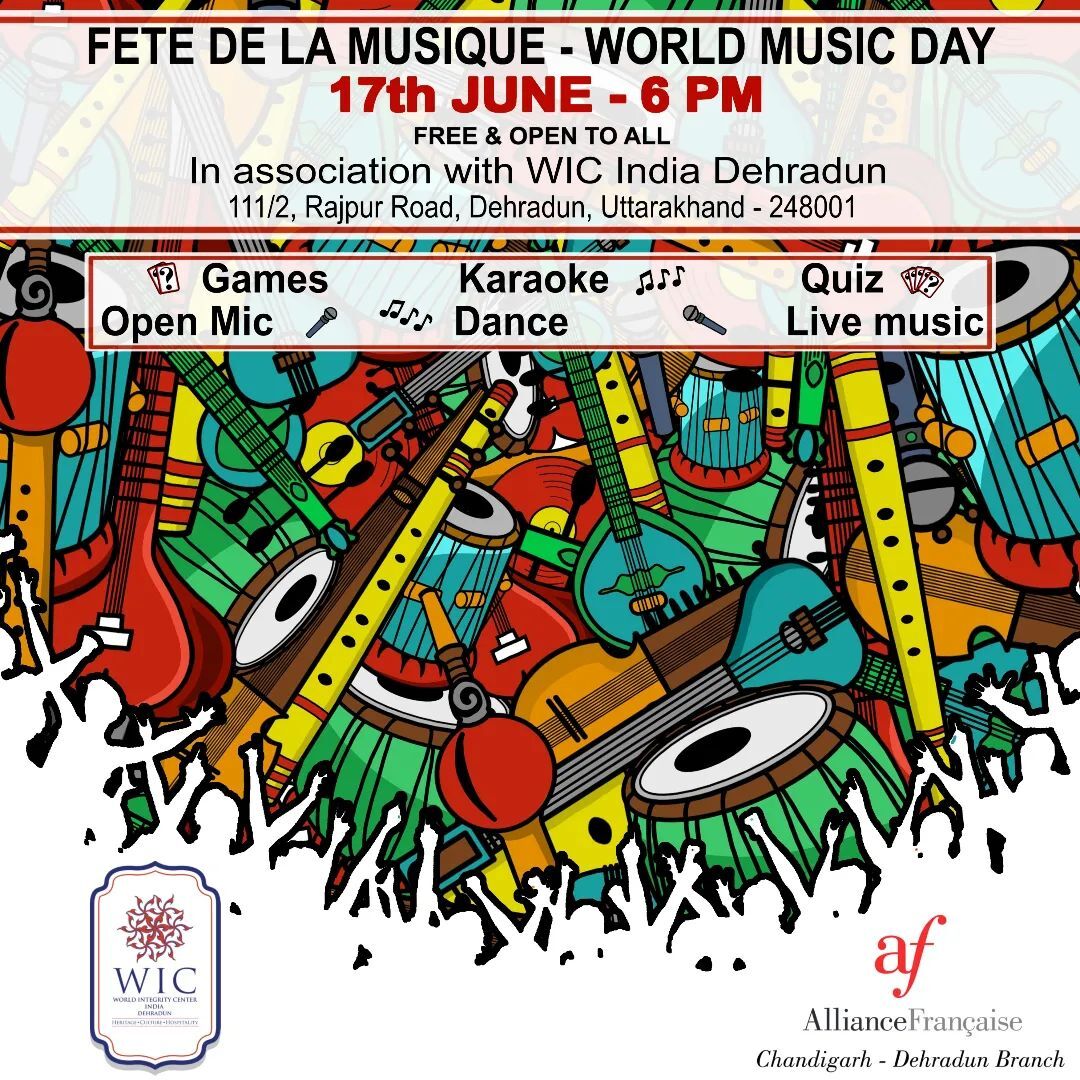 Join us this Saturday at @WIC_India to celebrate World Music Day!

You’ll find everything from live music to karaoke and anyone with a musical skill is encouraged to participate. We have a whole bunch of activities lined up for the evening!

#FDLM2023 #WorldMusicDay #AFDehradun