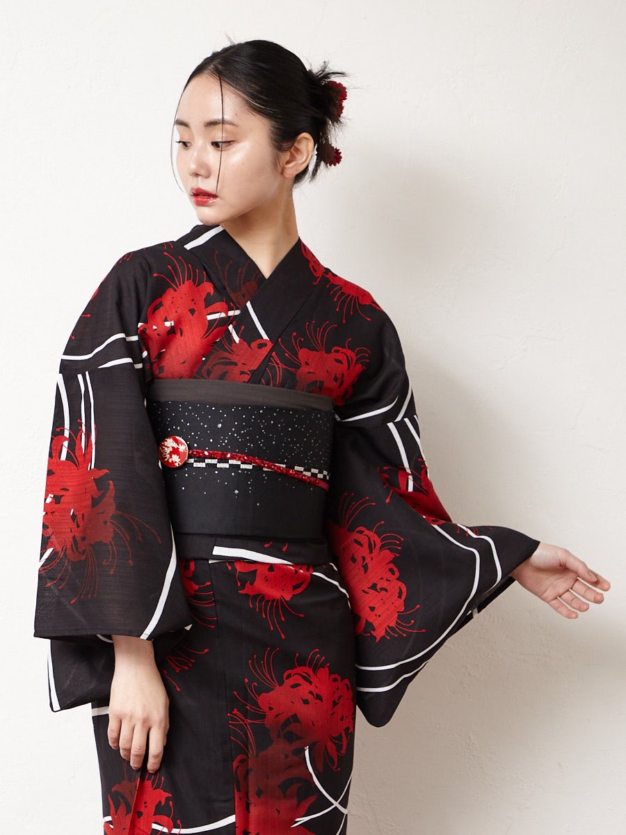 ★un deuxブランド浴衣★フリル花格子柄.赤系★ふりふ ☆新品☆un deuxブランド浴衣☆フリル花格子柄.赤系☆ふりふ