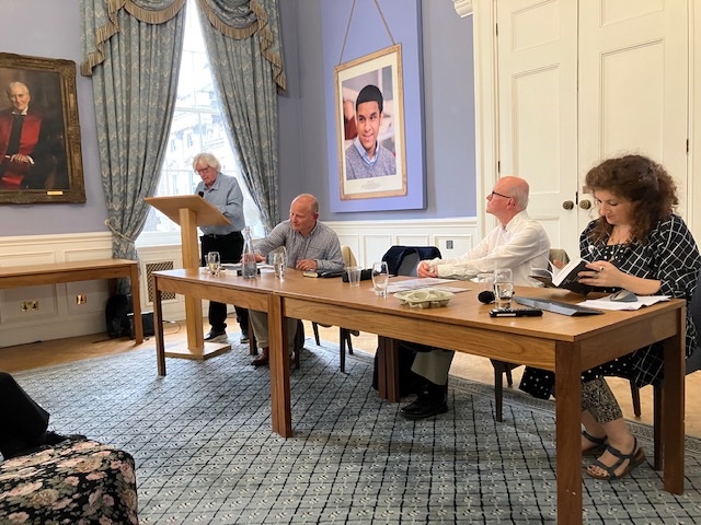AngHellenLeague's tweet photo. Thanks to our co-host
@kingsCHS, we spent a wonderful evening on Monday talking abt, reading from and looking at new books on Yannis #Ritsos. @DavidHarsent1 @ChiaraAmbrosio #DavidRicks #JohnKittmer @prototypepubs @BloodaxeBooks https://t.co/A6zhiJmXXC